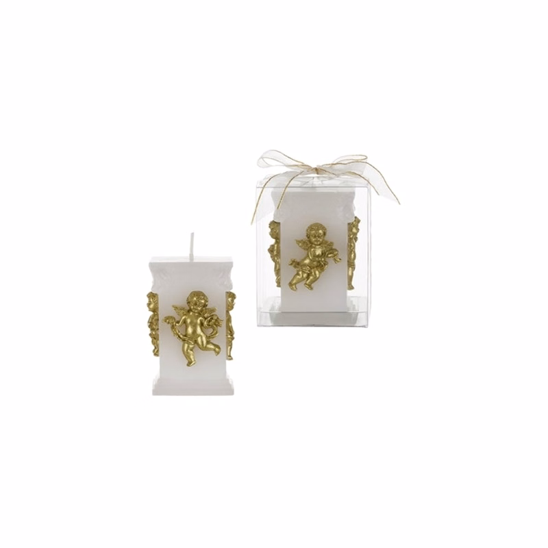Angel on Square Pillar Candles - White/Gold