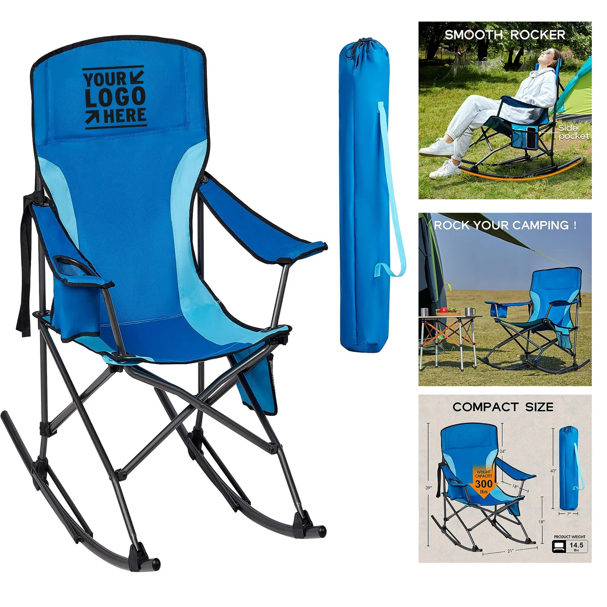Support 300 lbs Portable Outdoor Rocker High Back Cup Holder Side Pocket Carry Bag Rocking Chair 1