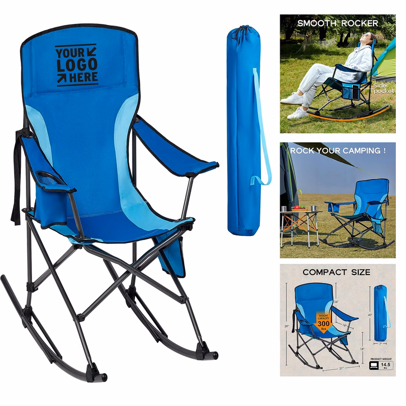 Support 300 lbs Portable Outdoor Rocker High Back Cup Holder Side Pocket Carry Bag Rocking Chair