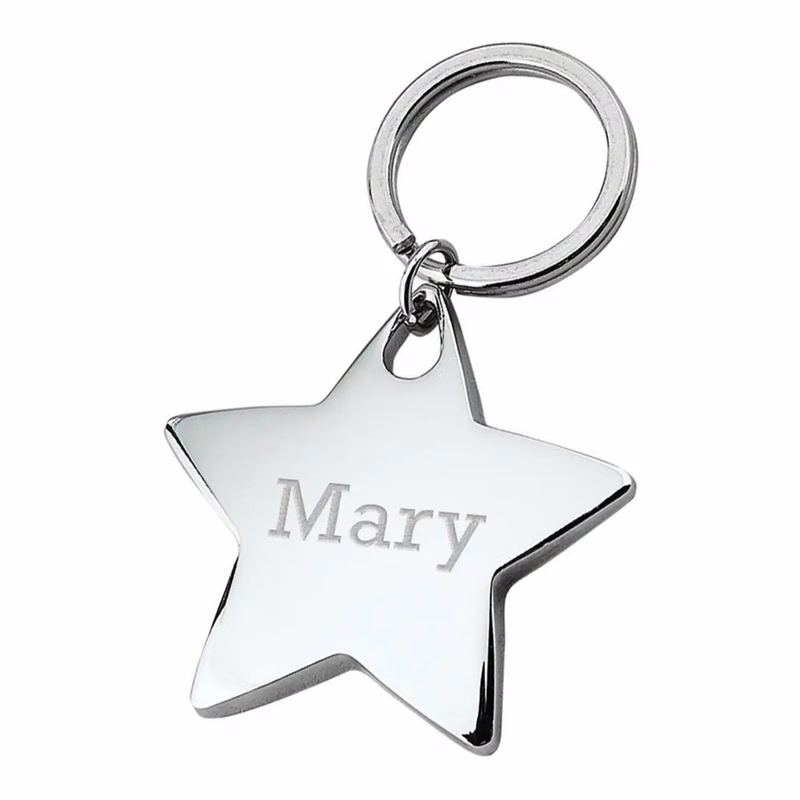 Star Shaped Chrome Plated Metal Key Ring