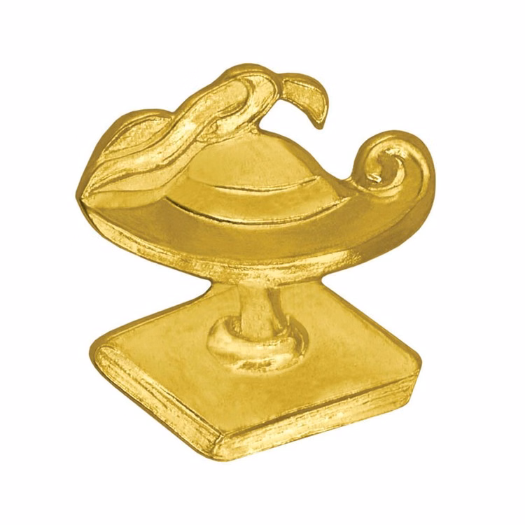 Lamp of Learning Bright Gold Chenille Lapel Pin