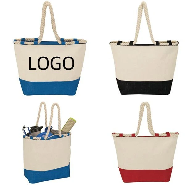Stylish Canvas & Jute Tote, custom tote bag with logo imprint 1