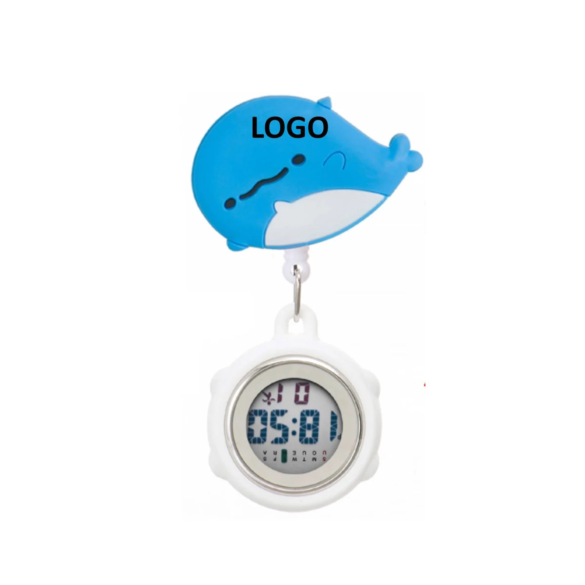 Cute Whale Silicone Pocket Clip Nurse Watch, custom clock with logo imprint 1