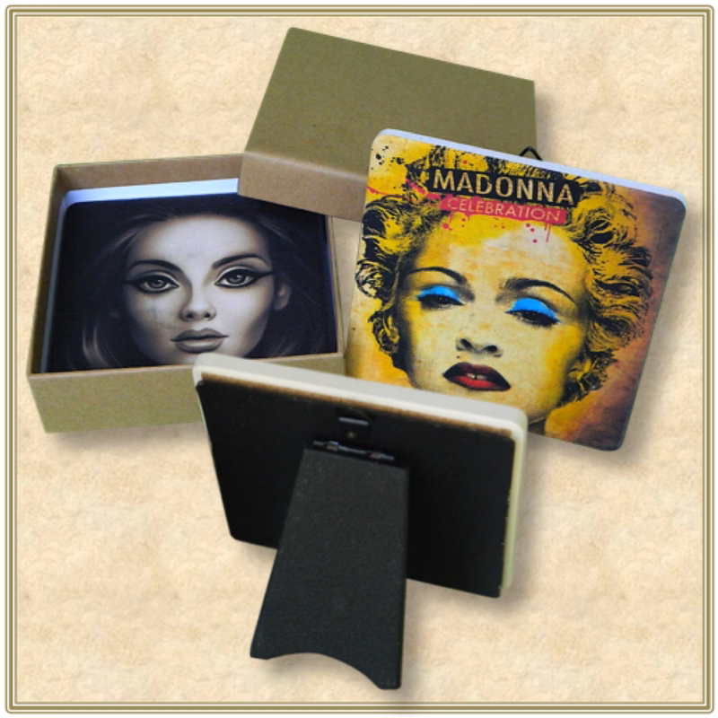 2 Custom Square Stone Coasters with Easel Backing - Basic Print
