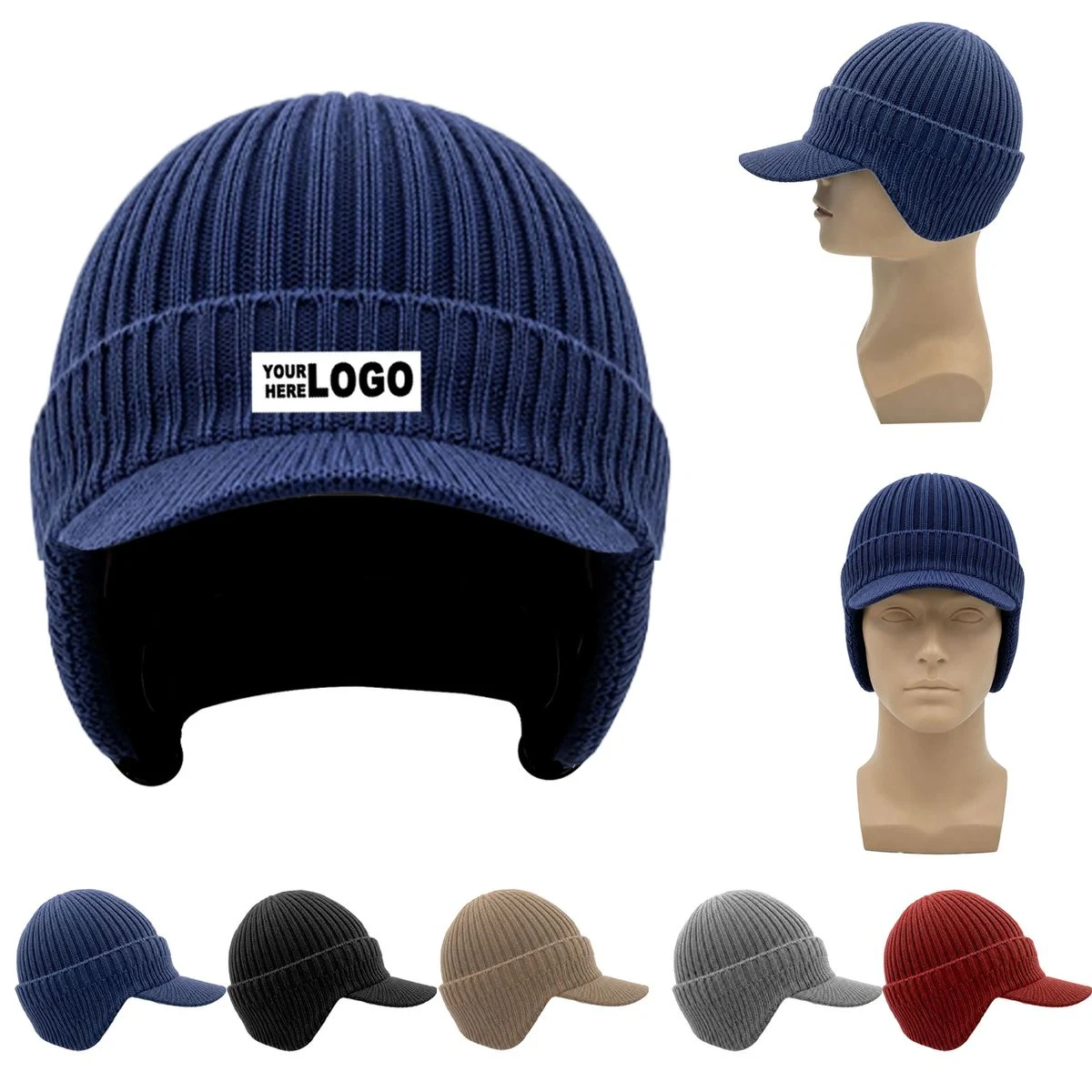 Knit Beanies with Visor & Earflaps Winter Hats 1