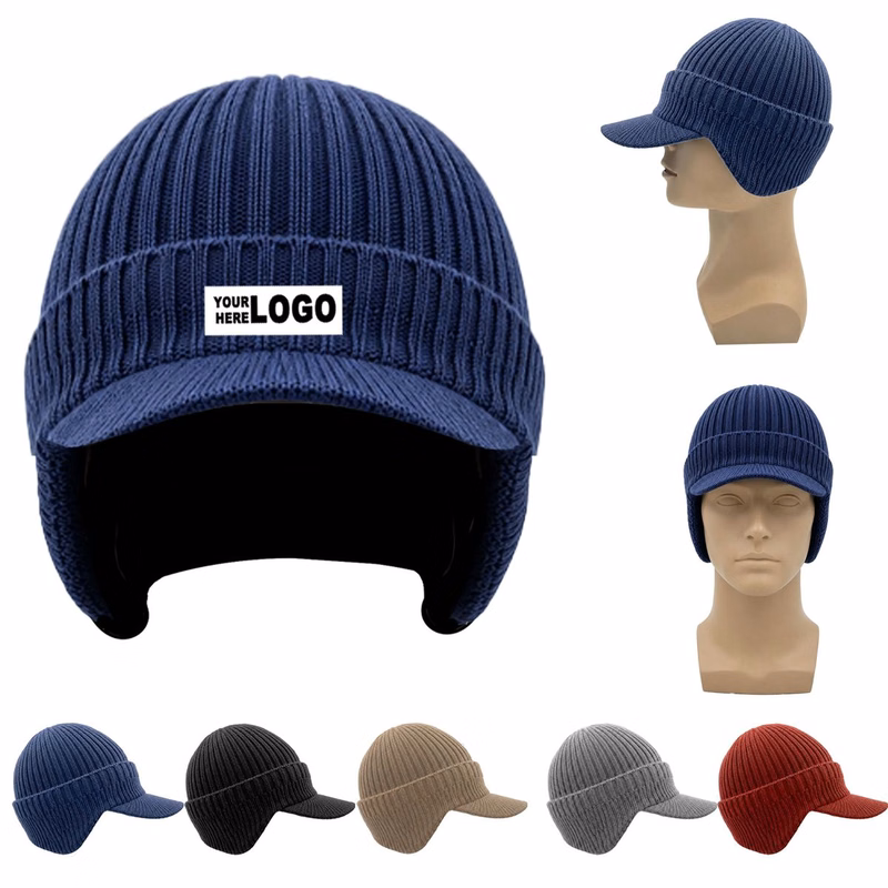 Knit Beanies with Visor & Earflaps Winter Hats