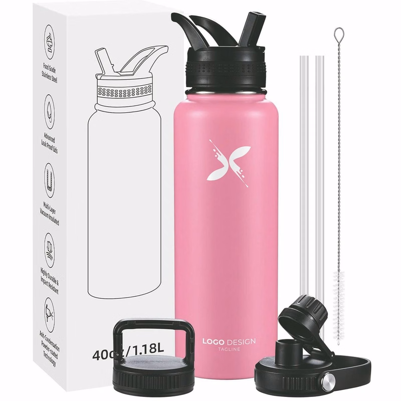 Insulated Water Bottles with Straw 40oz Leak Proof, Vacuum Insulated Stainless Steel Sport Tumbler