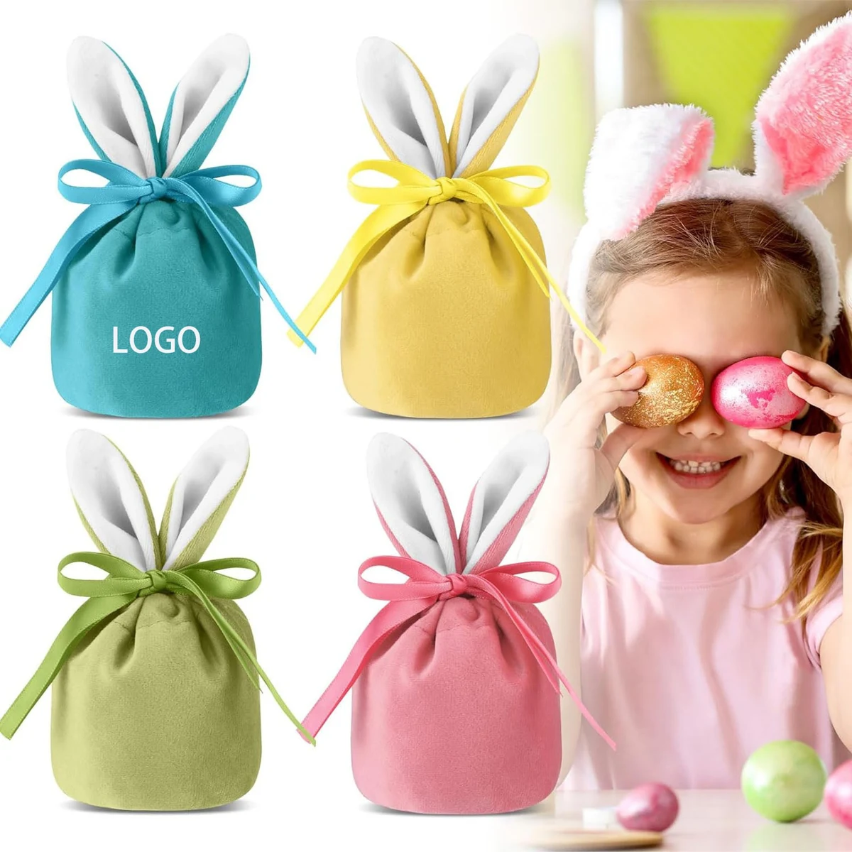 Easter Bunny Velvet Candy and Egg Bag with Rabbit Ears 1