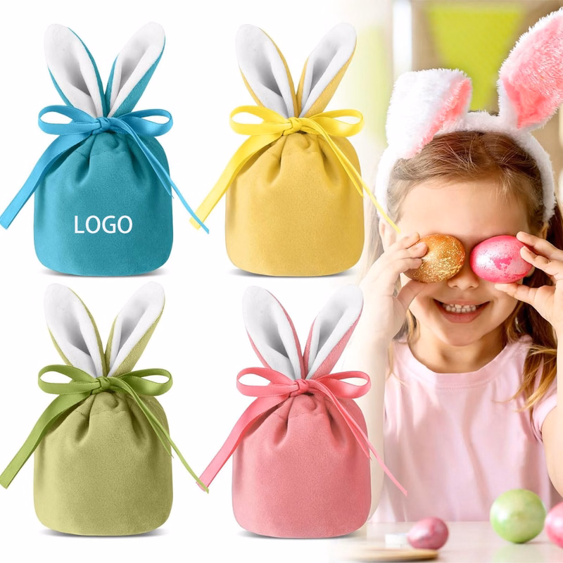 Easter Bunny Velvet Candy and Egg Bag with Rabbit Ears
