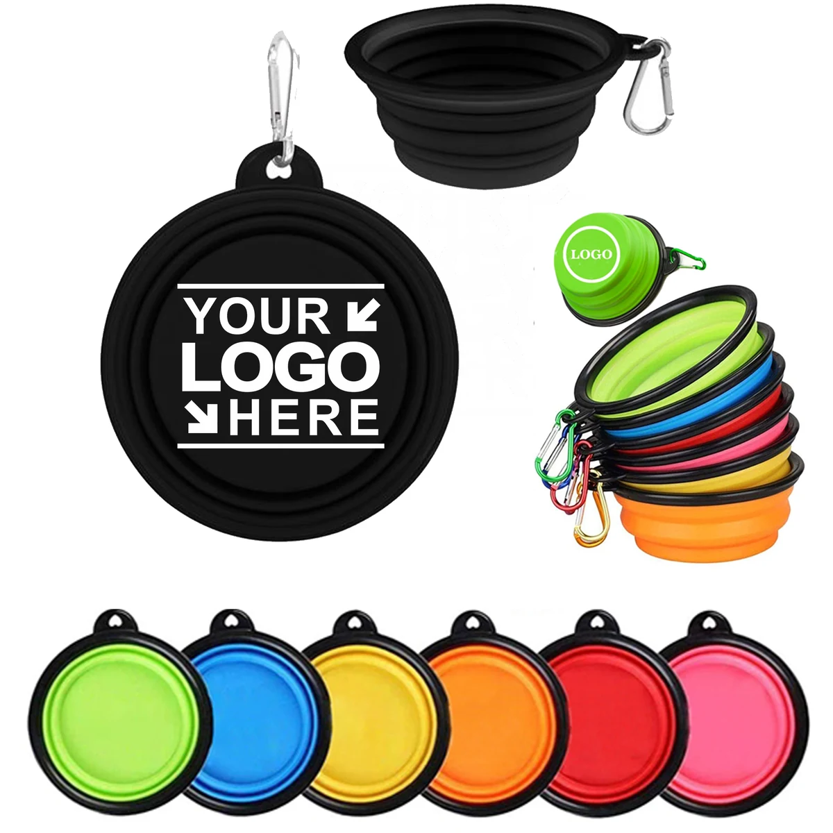 MOQ50Pcs Collapsible Silicone Pet Bowl With Carabiner 1