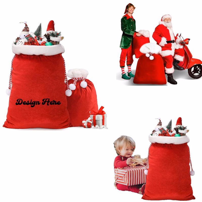 Velvet Drawstring Pouch for Christmas Candy and Gift Giving