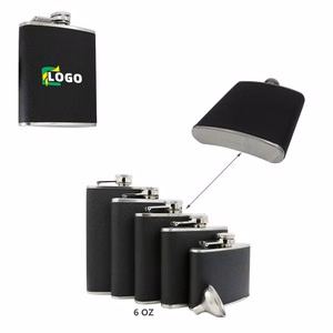 6oz PU Leather Stainless Steel Flask With Funnel