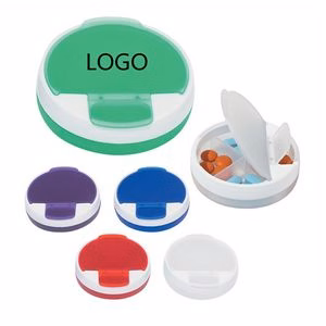 Round Snap Lid Pill Case With Four Compartments And Rotating Top