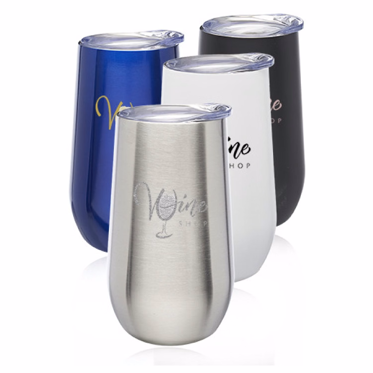 9 oz. Stemless Flute Wine Glasses with Lid