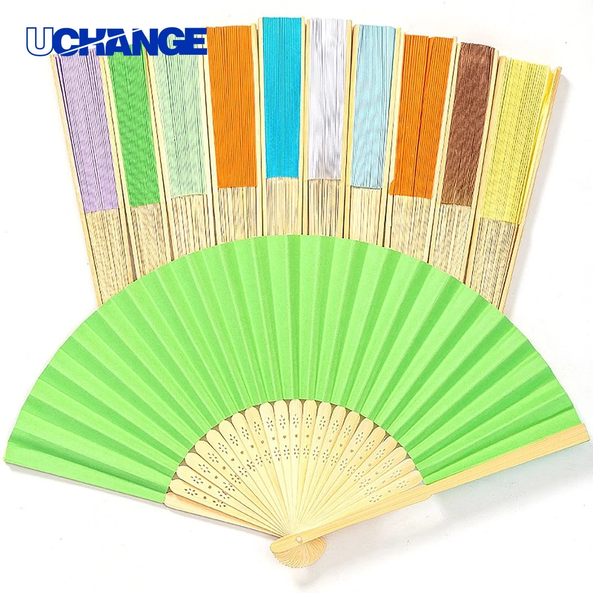 Sublimation Printed Bamboo Handle Paper Hand Fan Set 1