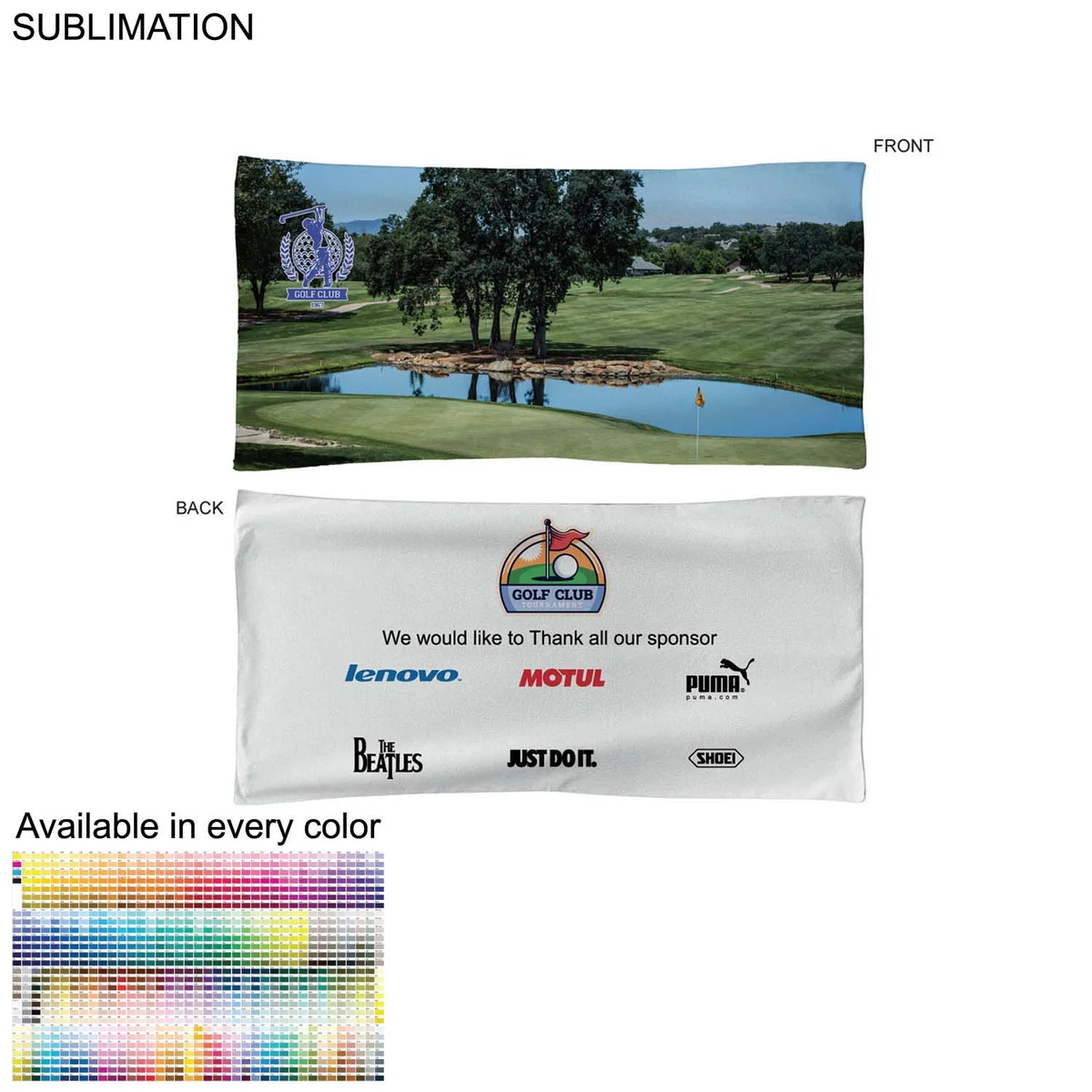 Golf Caddie Tournament Towel in Microfiber Dri-Lite Terry, 20"x40", Sublimated Edge to Edge 2 sides 1