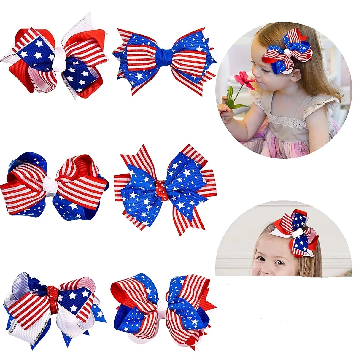 American Flag Hair Bow Clips 1