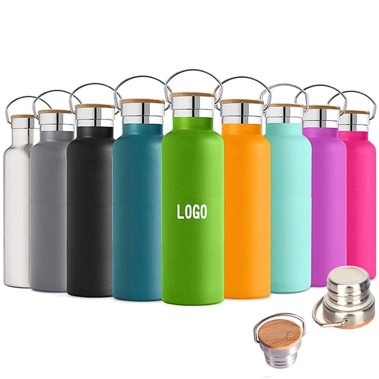 Bamboo Lid Power Coated Stainless Steel Bottle, custom water bottle with logo imprint 1