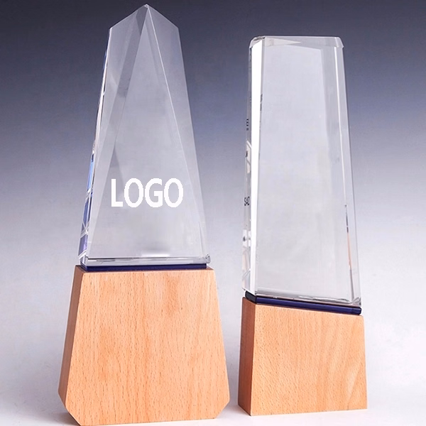 Crystal Trophy With Wooden Base
