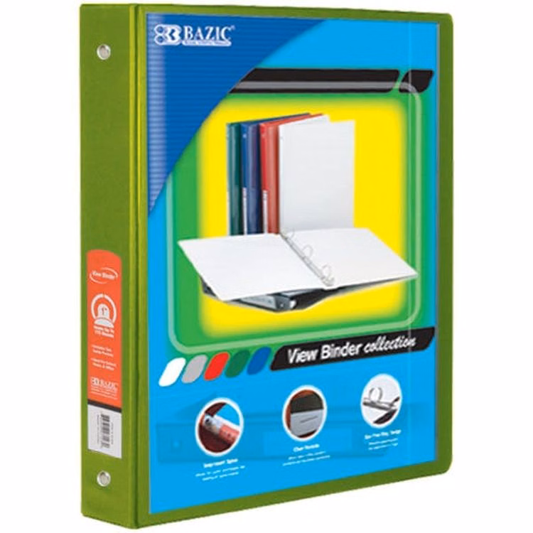 1" 3 Ring View Binders - Lime Green 2 Pockets