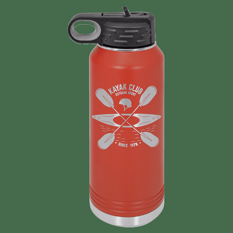 32 oz. Red Powder Coated Laser Engraved Polar Camel Water Bottles