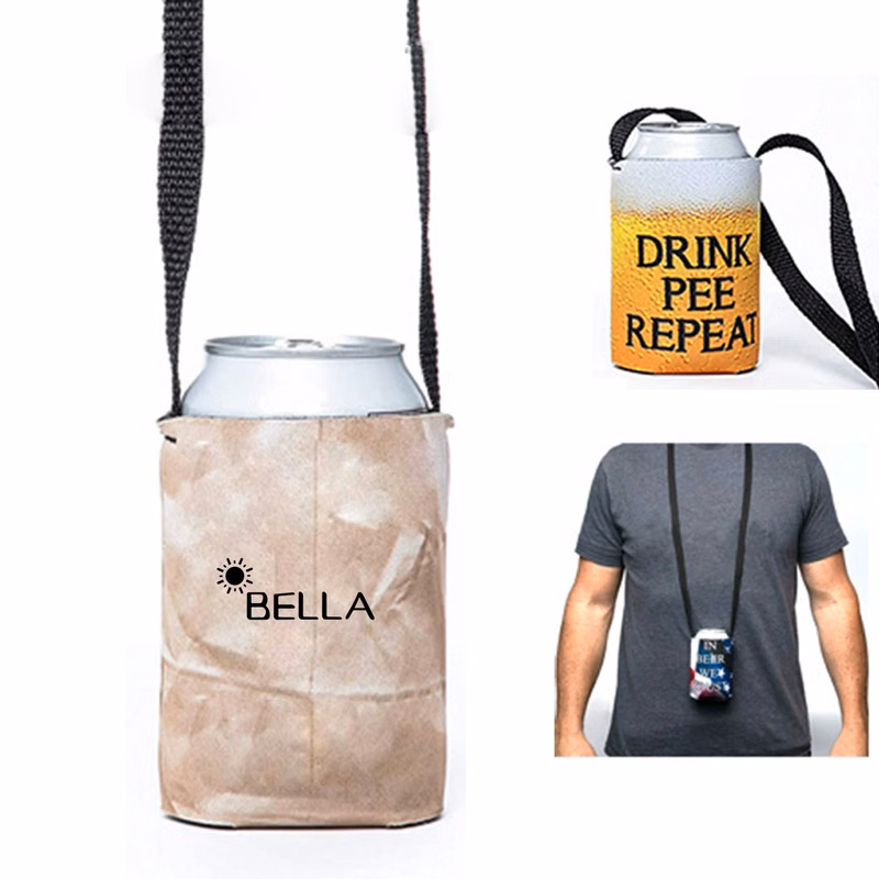 Neoprene Beverage Can Cover with Lanyard