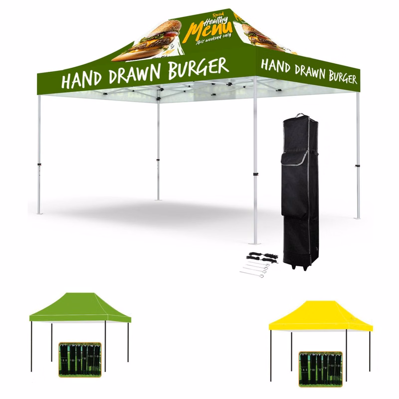 10' x 15' Deluxe Hexagonal Aluminum Canopy with Vibrant Full-Color Cover


