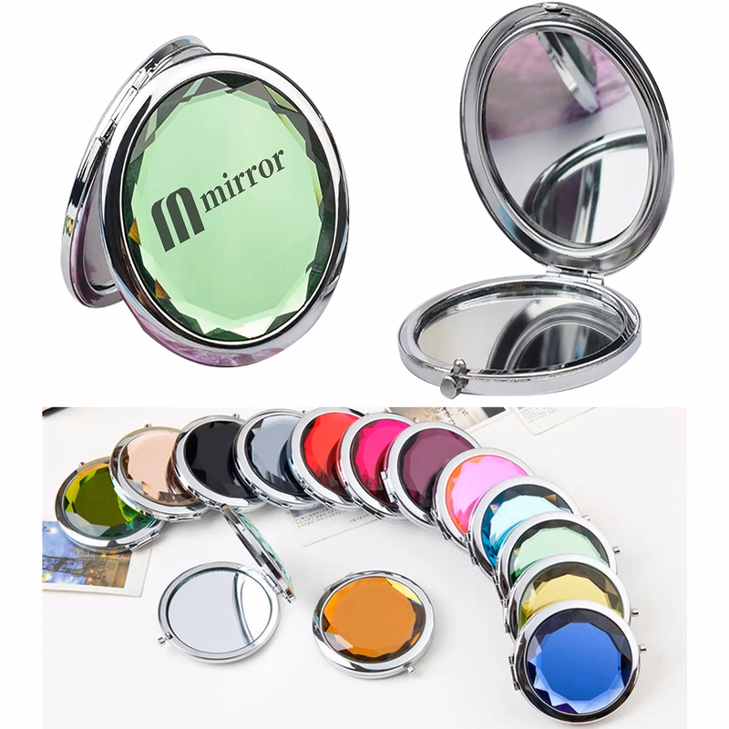 Round Metal Crystal Folding Mirror