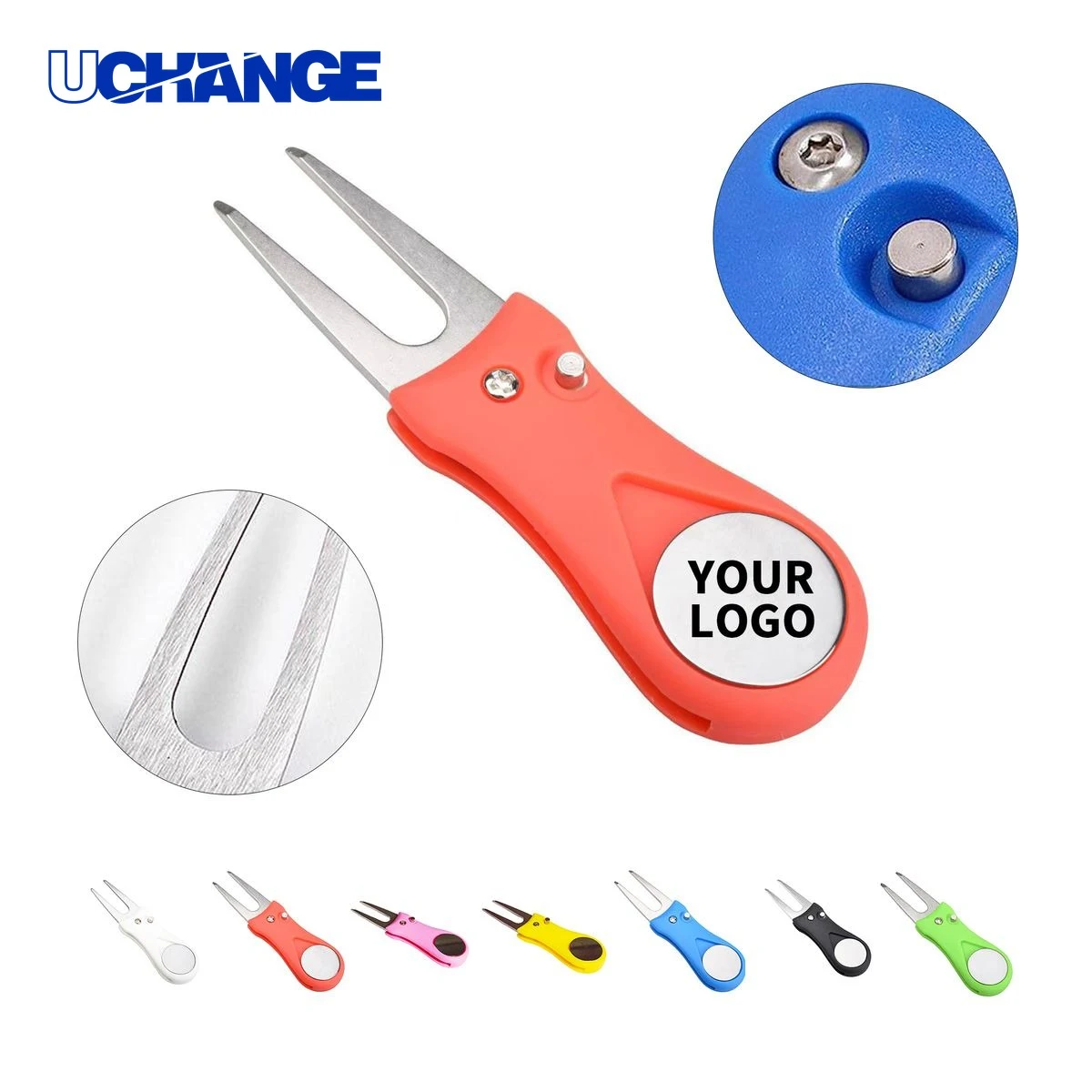 Foldable Golf Divot Tool with Spring Button and Ball Marker 1