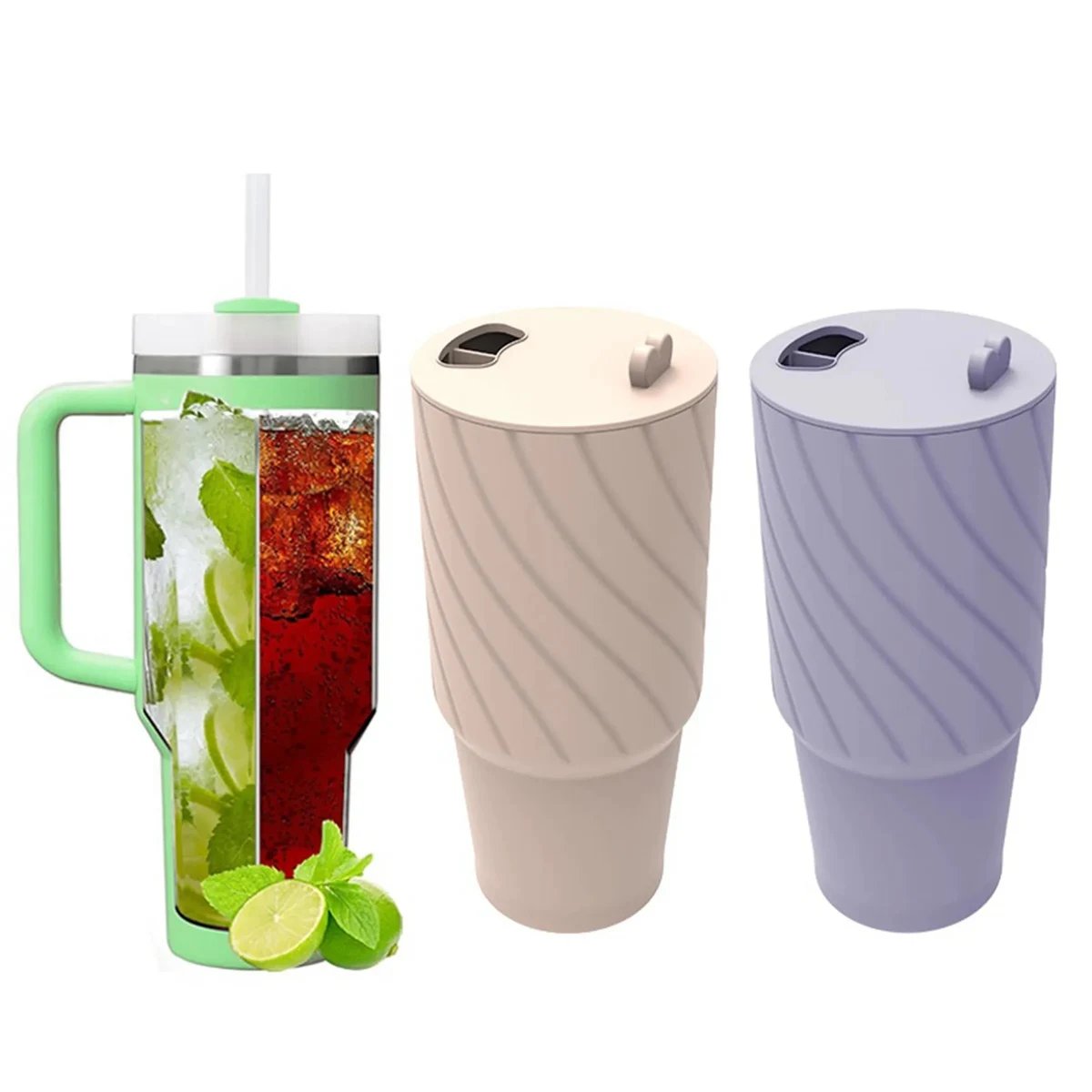 2 in 1 Silicone 40 Oz Drink Separator Cup Liner with Lid 1