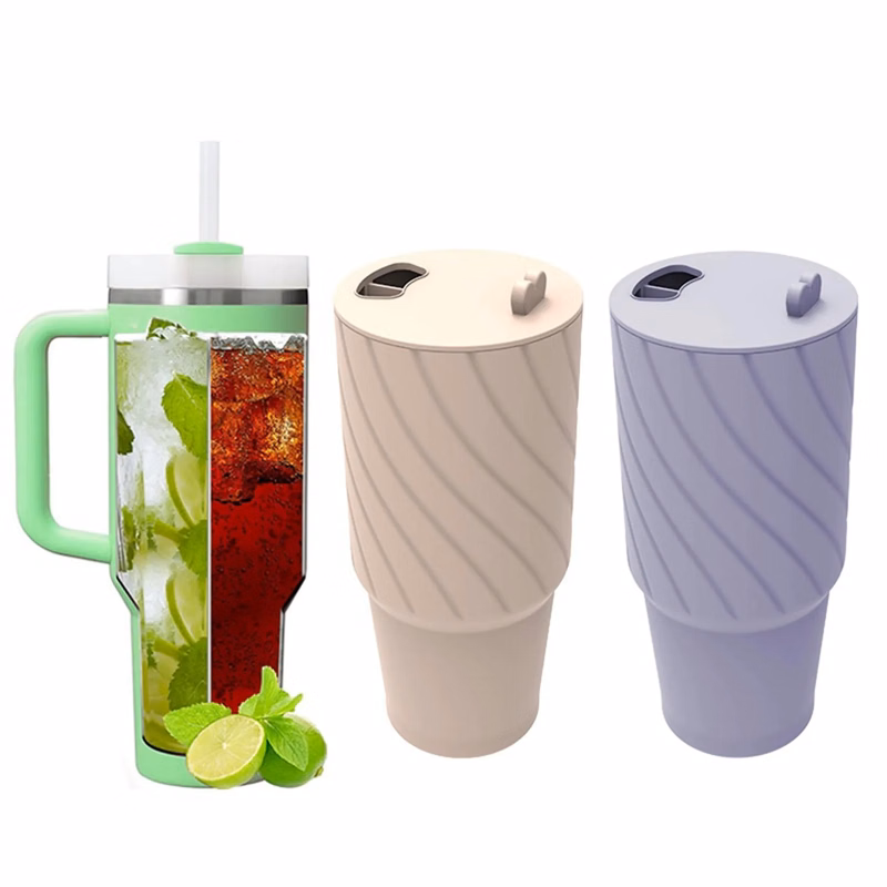 2 in 1 Silicone 40 Oz Drink Separator Cup Liner with Lid