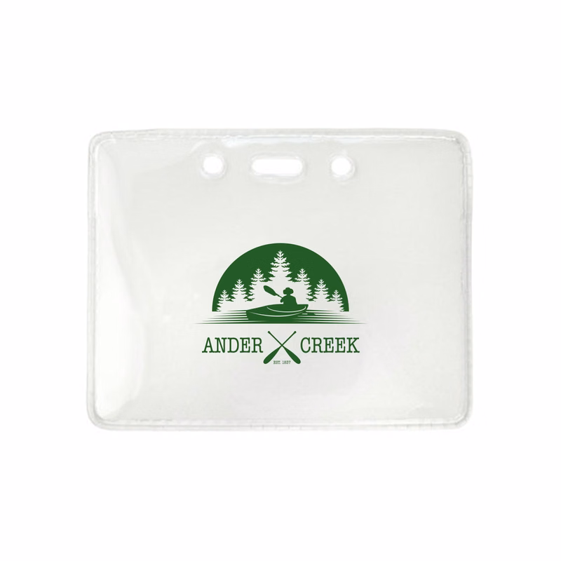 3.80" W x 3.00" H - Horizontal Anti-Static Clear Vinyl Badge Holder (1 Color Imprint)
