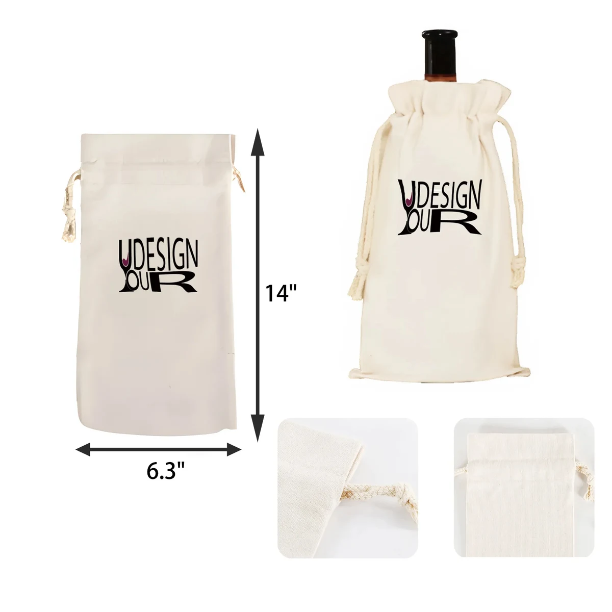 MOQ 50 PCS Drawstring Wine Bottle Canvas Bag 1