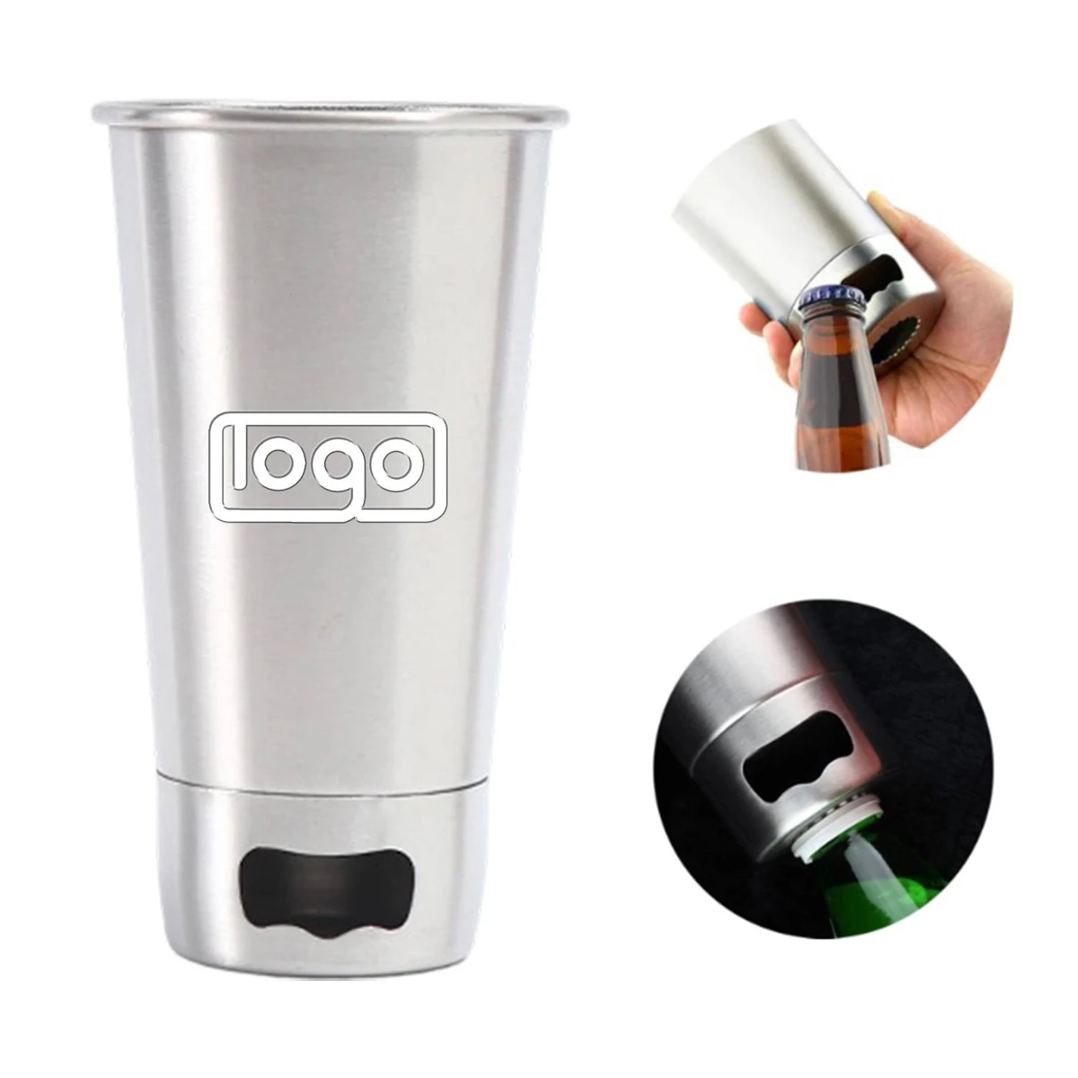 16oz Stainless Steel Pint Tumbler w/ Bottle Opener 1