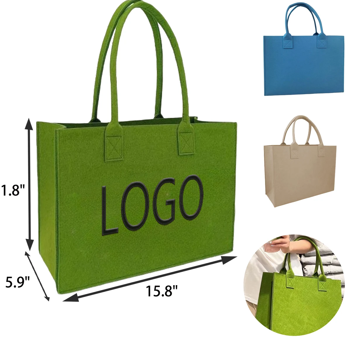 MOQ 50 PCS Portable Felt Tote Bag, custom tote bag with logo imprint 1