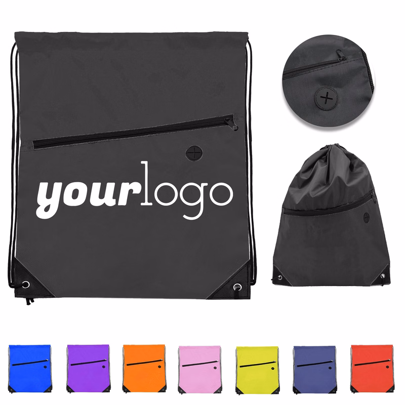 Lightweight Polyester Drawstring Backpack with Zipper