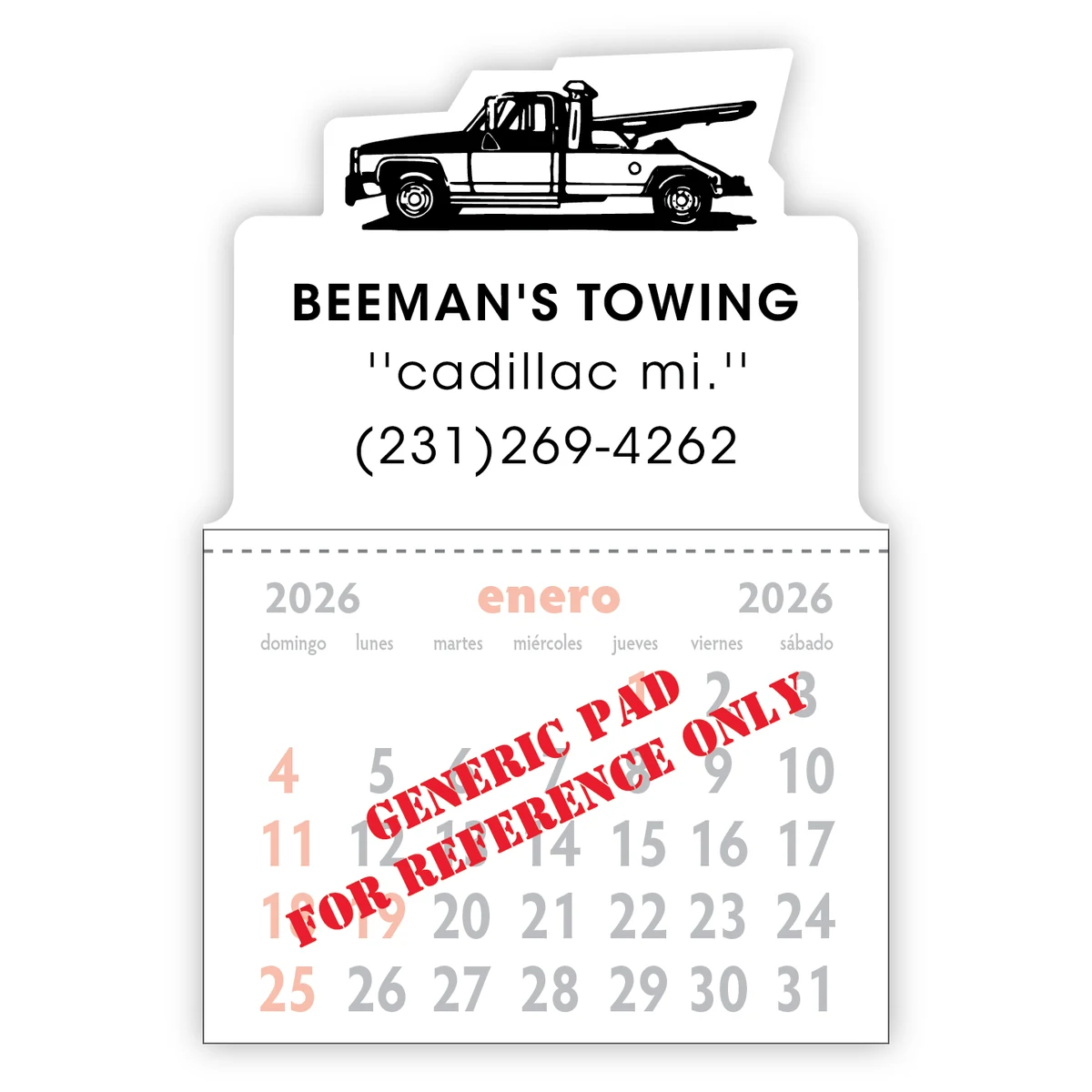 Designer Shaped Kwik-Stik 6 Mil Smooth Vinyl Calendar w/ Tow Truck Top 1