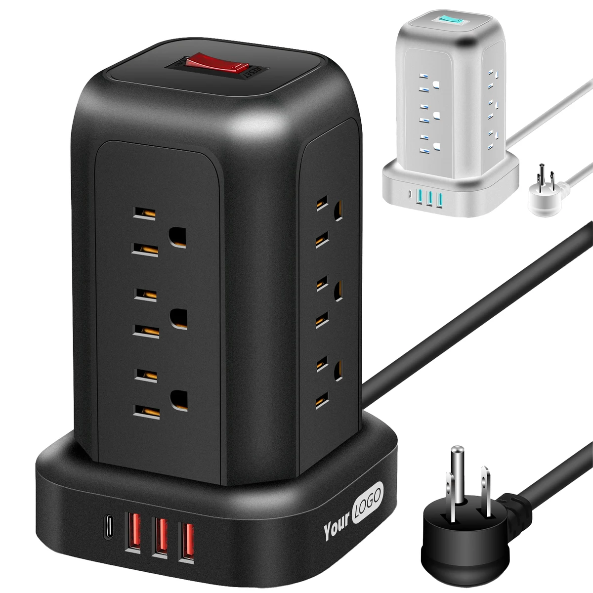 Plastic Compact Surge Protector Power Strip With Usb And Safety Features 1