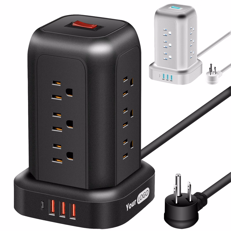 Plastic Compact Surge Protector Power Strip With Usb And Safety Features
