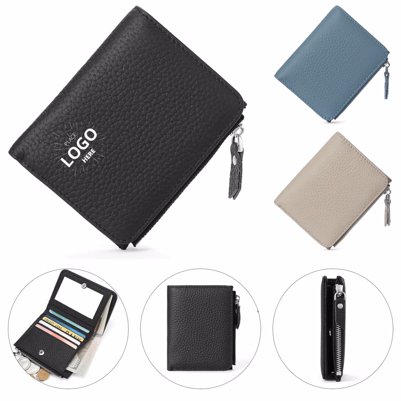 Cowhide Zipper Coin Wallet