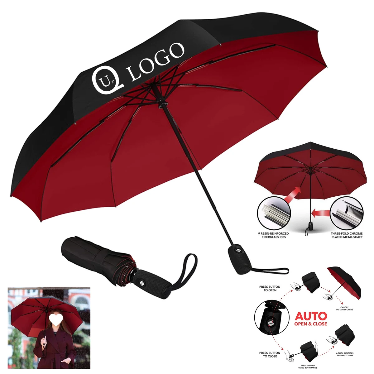 46 Inch Arc Foldable Umbrella With Double Canopy 1