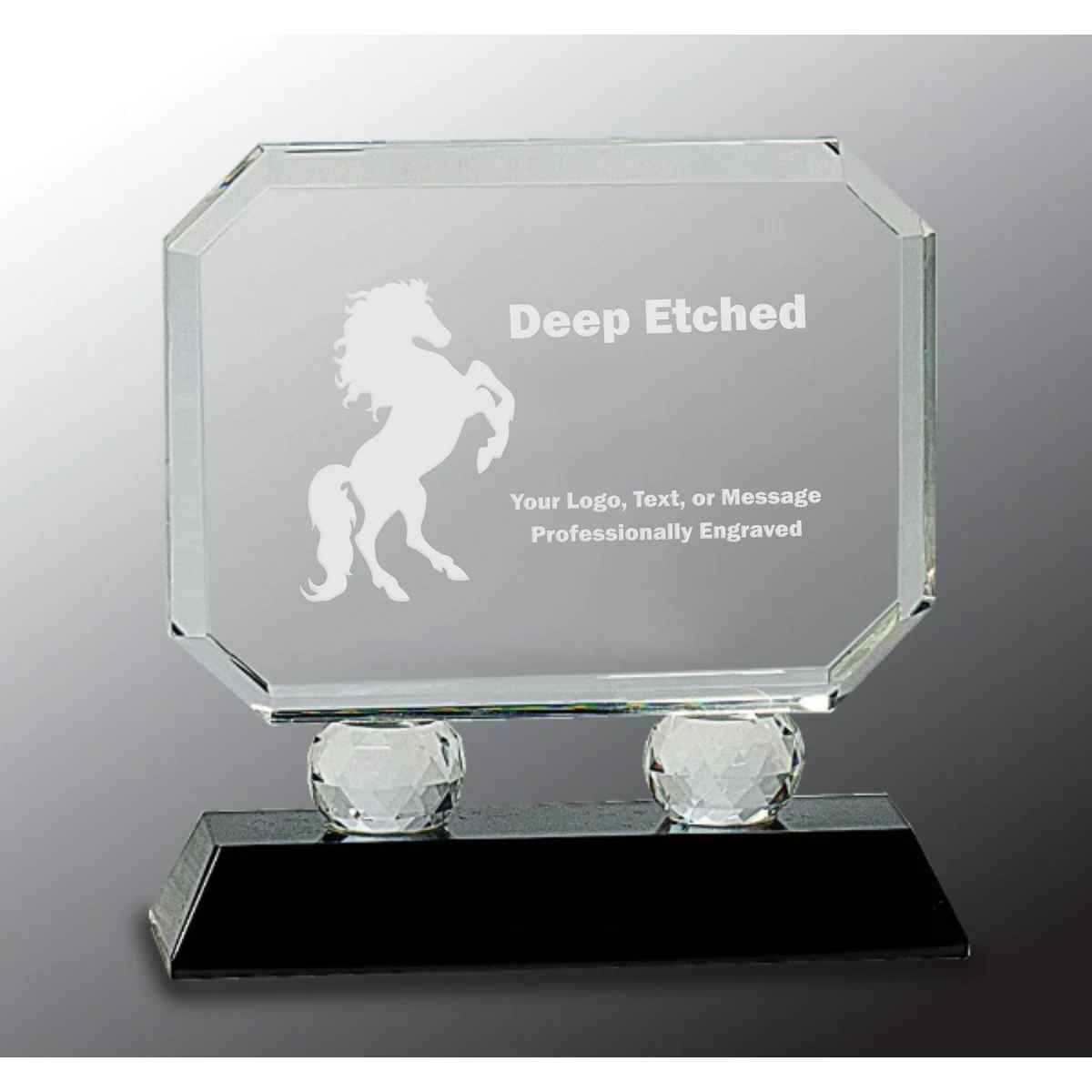 6" Rectangle Crystal on Black Pedestal Base Crystal Award 1