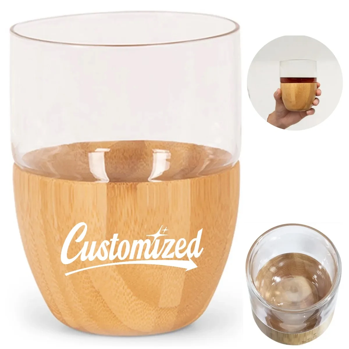 Bamboo Base 16oz Glass Cup For Coffee Custom Logo Gift Mugs 1
