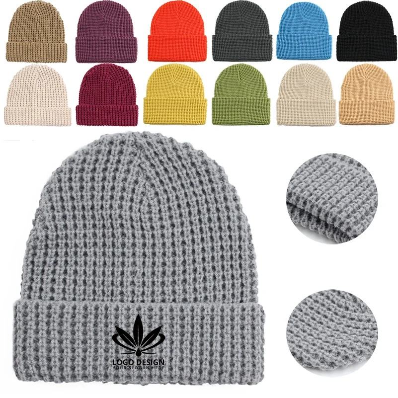 Unisex Shiny Waffle Knit Cuffed Beanie 1