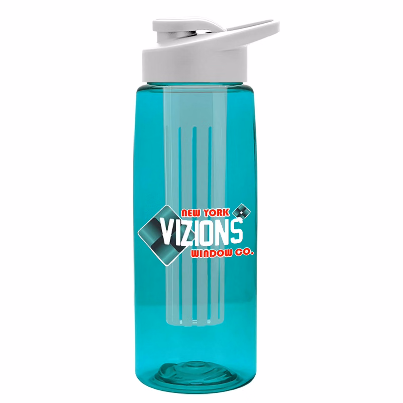 The Flair - 26 oz. Transparent Tritan Bottle with Drink thru , Large infuser, and Digital Imprint