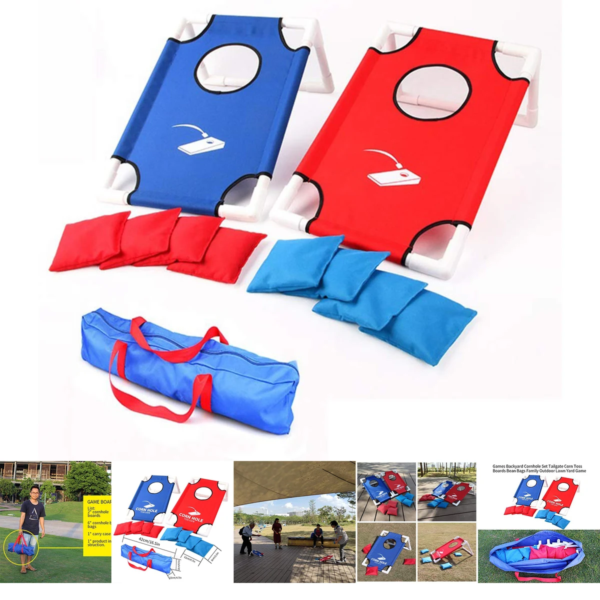Portable Cornhole Set, Corn Hole Toss Game with 2 Cornhole Boards, 8 Bean Bags 1