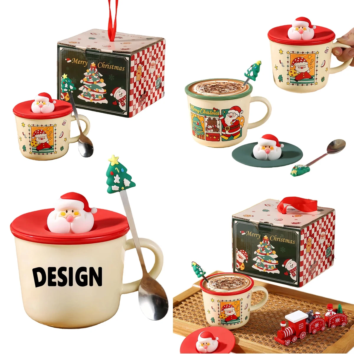 Christmas Ceramic Mug With Spoon And Lid 1