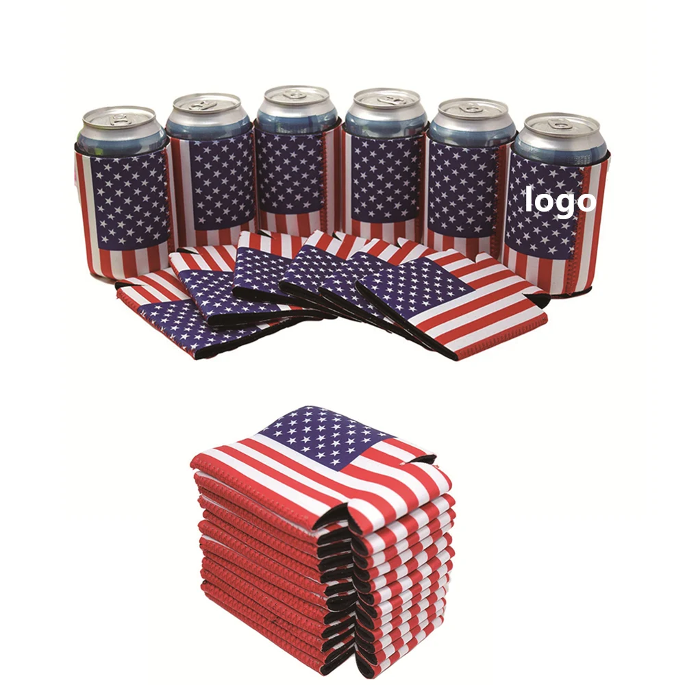 Neoprene American Flag Can Coolie, custom koozie with logo imprint 1