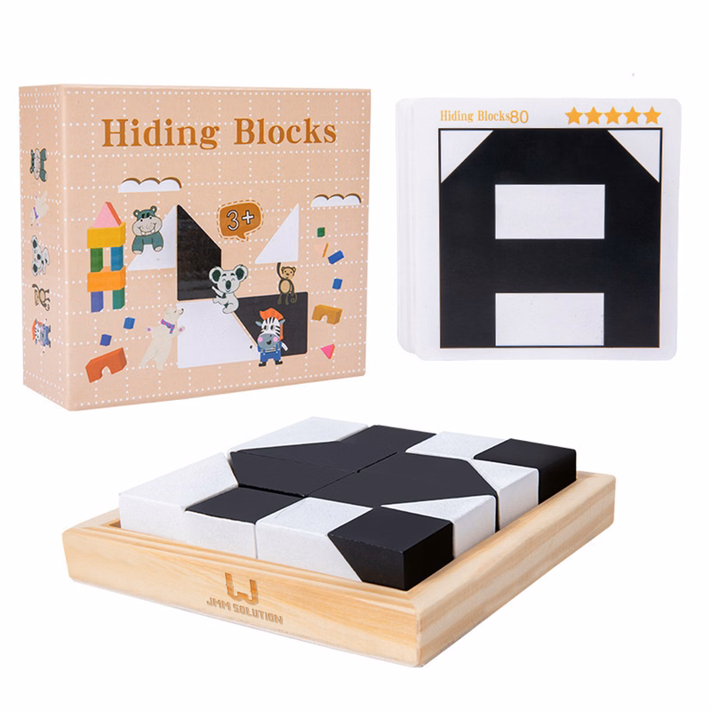 Wooden Educational Puzzle Blocks Toy w/ Storage Tray