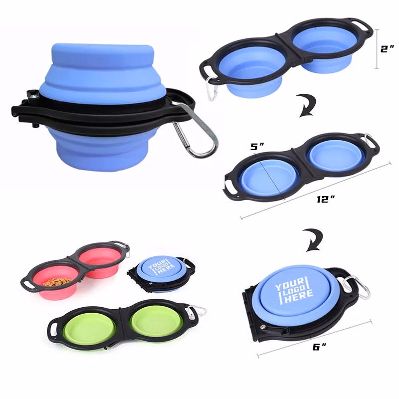 Double Collapsible Silicone Pet Bowl Carabiner MOQ50pcs